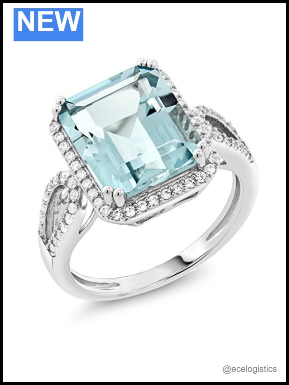 925 Sterling Silver Halo Ring 5-8 Cttw Emerald Cut 12X10MM Statement